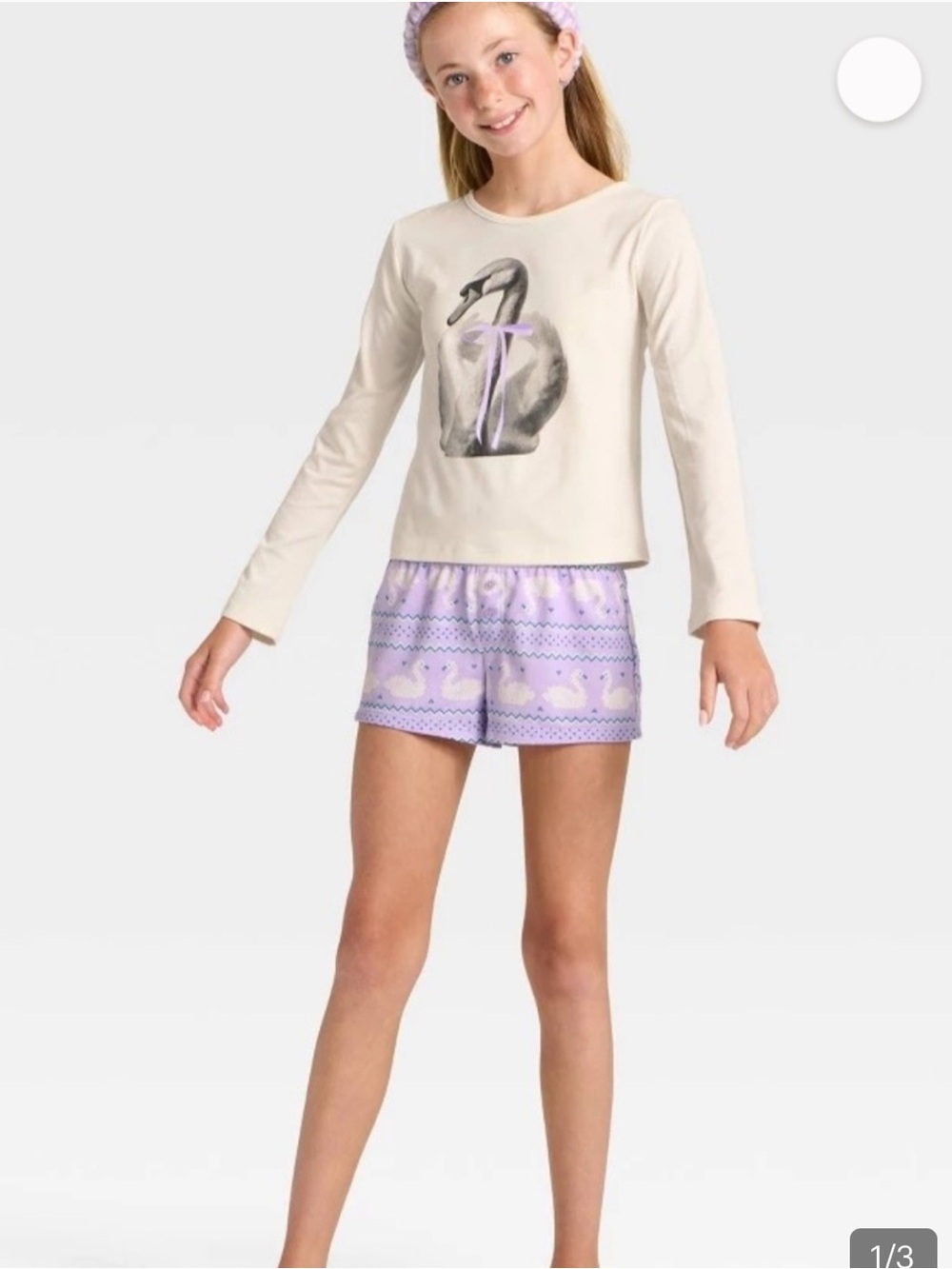Art Class Girls L 10/12 Long Sleeve Pajama 3 Piece Set w/ Spa Headband NEW